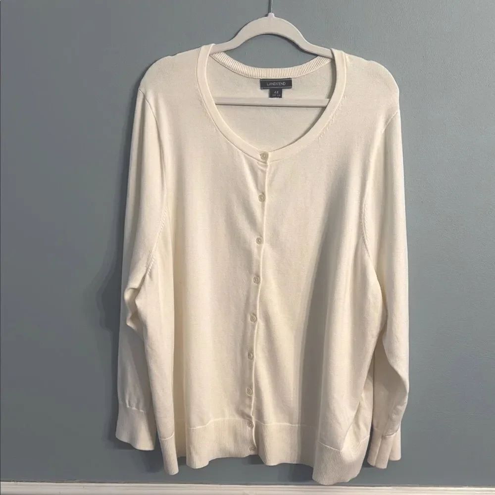 Lands' End Ivory Button-Up Cardigan Womens 4X